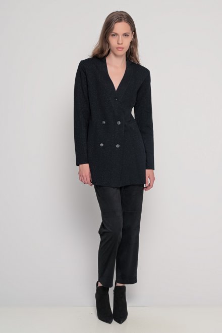 Wool-lurex double-breasted knitted blazer black