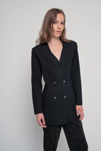 Wool-lurex double-breasted knitted blazer black