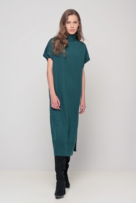 Wool blend-side slit midi dress cypress