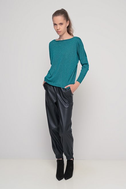 Lurex relaxed fit top petrol