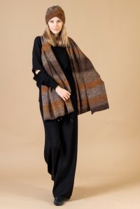 Faded-effect knit wrap multicolored brown-orange