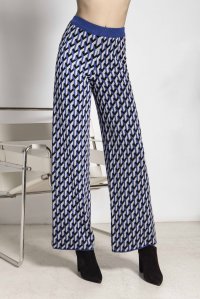 Lurex blend geometric pattern pants black-bright blue-silver