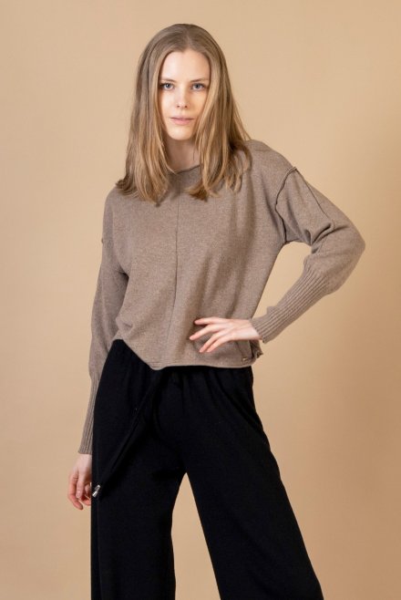 Cashmere blend crew-neck cropped sweater taupe