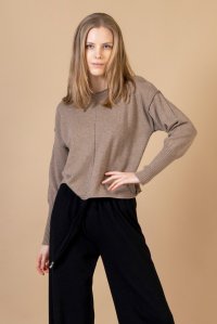 Cashmere blend crew-neck cropped sweater taupe