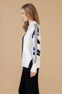 Πολύχρωμο πουλόβερ με κασμίρι ivory-black-blue -beige-medium grey