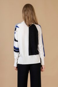 Cashmere blend intarsia multicolored sweater ivory-black-blue -beige-medium grey