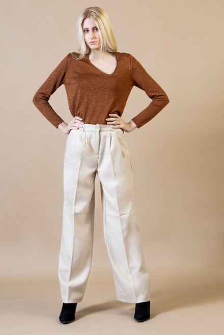High-waist loose pants beige