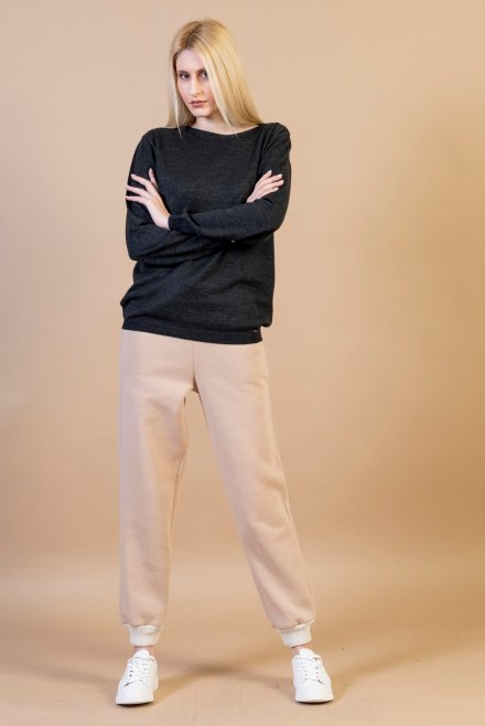 Cotton blend track pants with knittted details beige