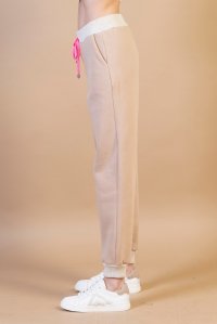 Cotton blend track pants with knittted details beige