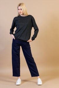 Cotton track pants with knitted details navy