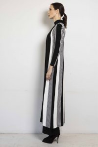 Wool blend  striped long cardigan black-ivory