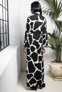Cotton blend giraffe jaquard long coat black-ivory