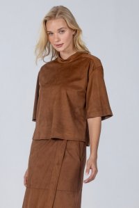 Faux suede short sleeved t-shirt brown
