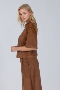 Faux suede short sleeved t-shirt brown