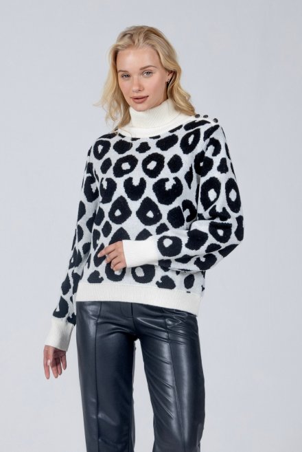 Alpaca blend leopard sweater ivory-black