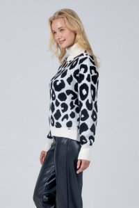 Alpaca blend leopard sweater ivory-black