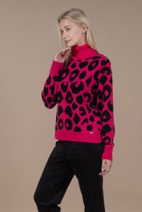 Alpaca blend leopard sweater fuchsia-black