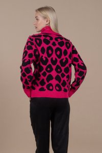 Alpaca blend leopard sweater fuchsia-black