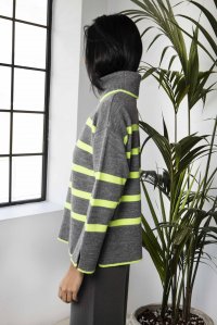 Ριγέ ζιβάγκο πουλόβερ με αλπακά medium grey -neon yellow