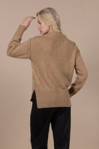 Mohair blend sweater with side slits camel
