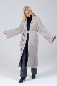 Chunky knit long cardigan taupe