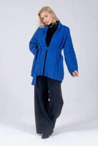 Chunky knit pachwork cardigan bright blue