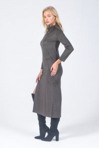 Μακρύ φόρεμα με πλαϊνό άνοιγμα από συνθετικό σουετ olive