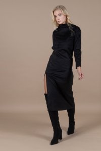 Μακρύ φόρεμα με πλαϊνό άνοιγμα από συνθετικό σουετ black