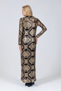 Μάξι ζιβάγκο φόρεμα με παγιέτες και πλεκτές λεπτομέρειες black-gold