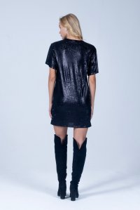Sequin short-sleeved mini deress with knitted details black