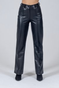 Faux leather stretch straight line pants black