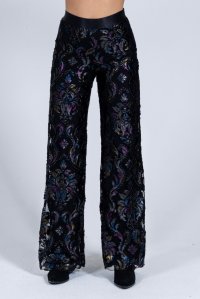 Flare lace pants with knitted details multicolored