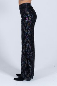 Flare lace pants with knitted details multicolored
