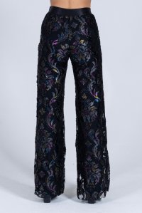 Φαρδύ παντελόνι από δαντέλα με πλεκτές λεπτομέρειες multicolored