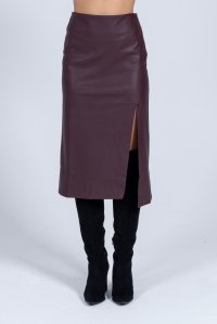 Faux leather midi skirt dark purple