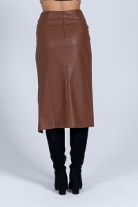 Faux leather midi skirt tabac