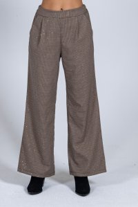 Wide leg pants with sequins brown