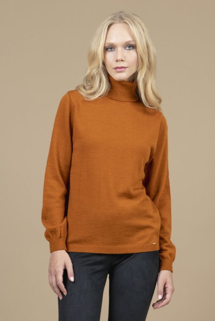 Wool blend turtleneck sweater burnt orange