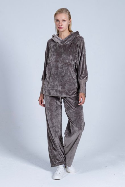 Velvet trackpants with knitted details taupe