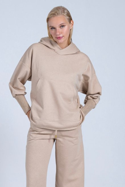 Cotton bland sweatshirt with knitted details beige