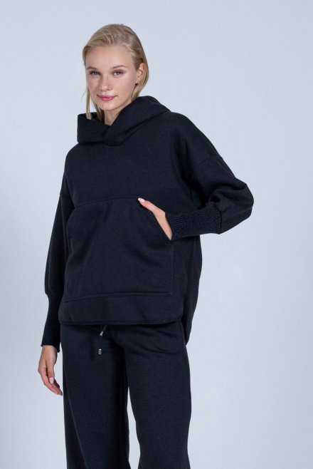 Cotton bland sweatshirt with knitted details black