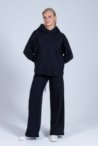 Cotton bland sweatshirt with knitted details black