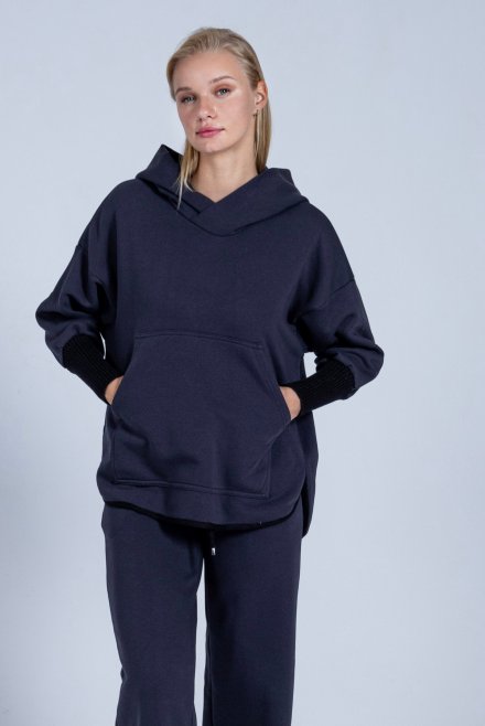 Cotton bland sweatshirt with knitted details blue