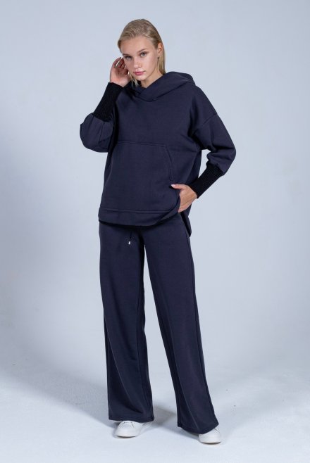 Cotton blend sweatpants with knitted details blue