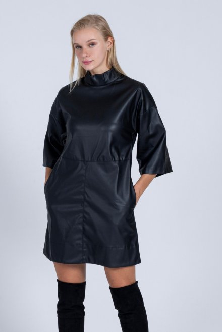 Faux leather mini dress black