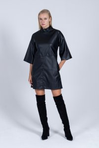 Faux leather mini dress black