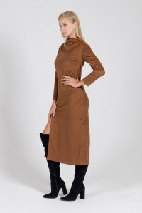 Faux suede long dress brown