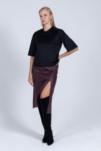 Faux leather midi skirt dark purple