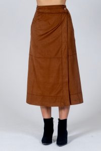 Σταυρωτή φούστα από συνθετικό σουετ brown