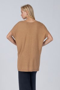Cotton blend v-neck vest camel